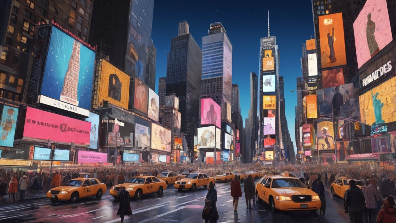 AI Generated New York City Time Square digital marketing versus traditional marketing